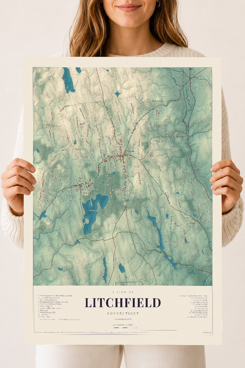 Litchfield, Connecticut map print, 18" x 24", Archival Matte Print