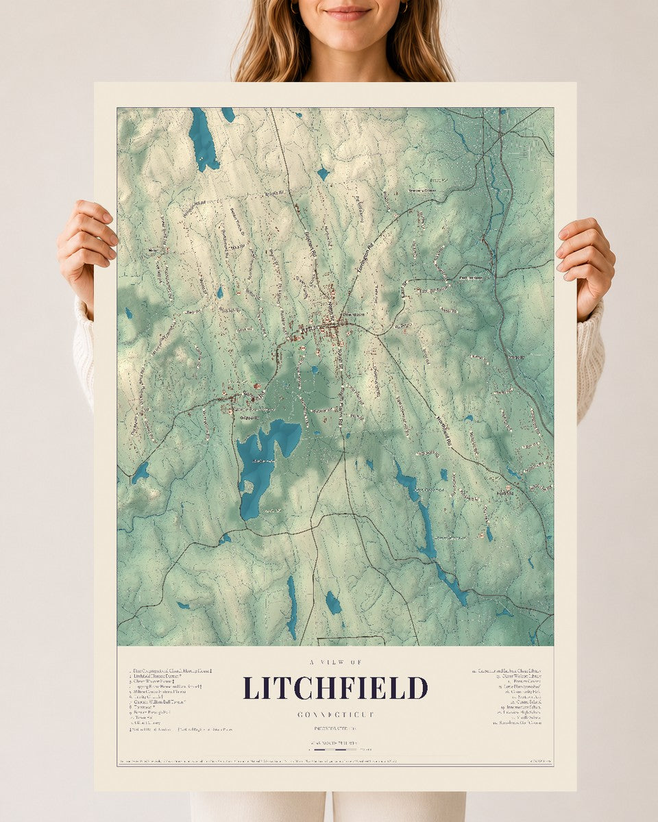 Litchfield, Connecticut map print, 24" x 36", Archival Matte Print