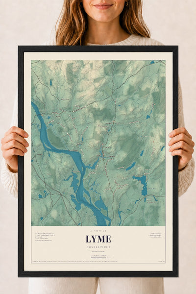 Lyme, Connecticut map print, 18" x 24", W/ Black Ayous Wood Frame