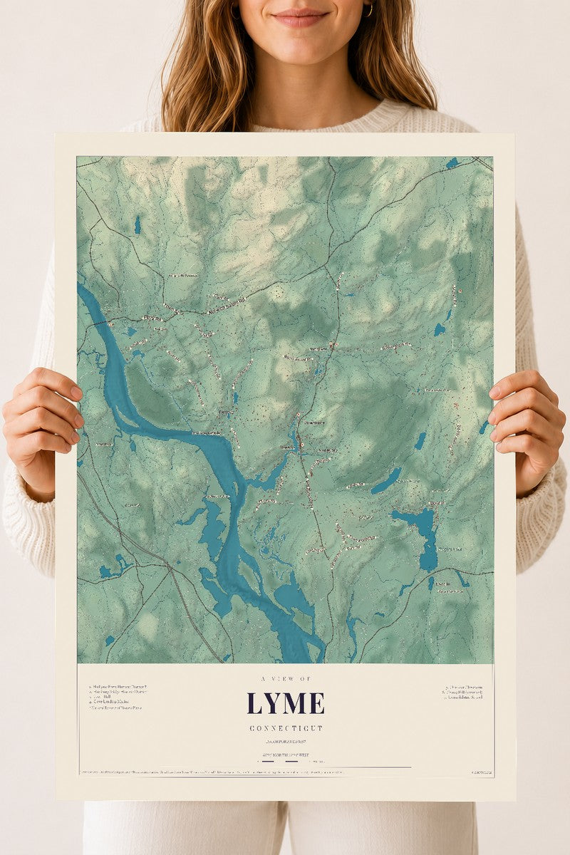 Lyme, Connecticut map print, 18" x 24", Archival Matte Print