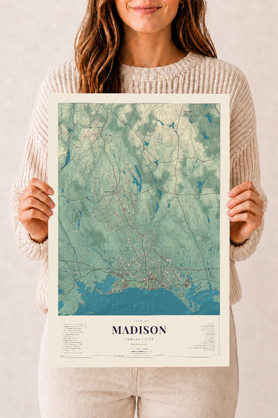 Madison, Connecticut map print, 12" x 18", Archival Matte Print