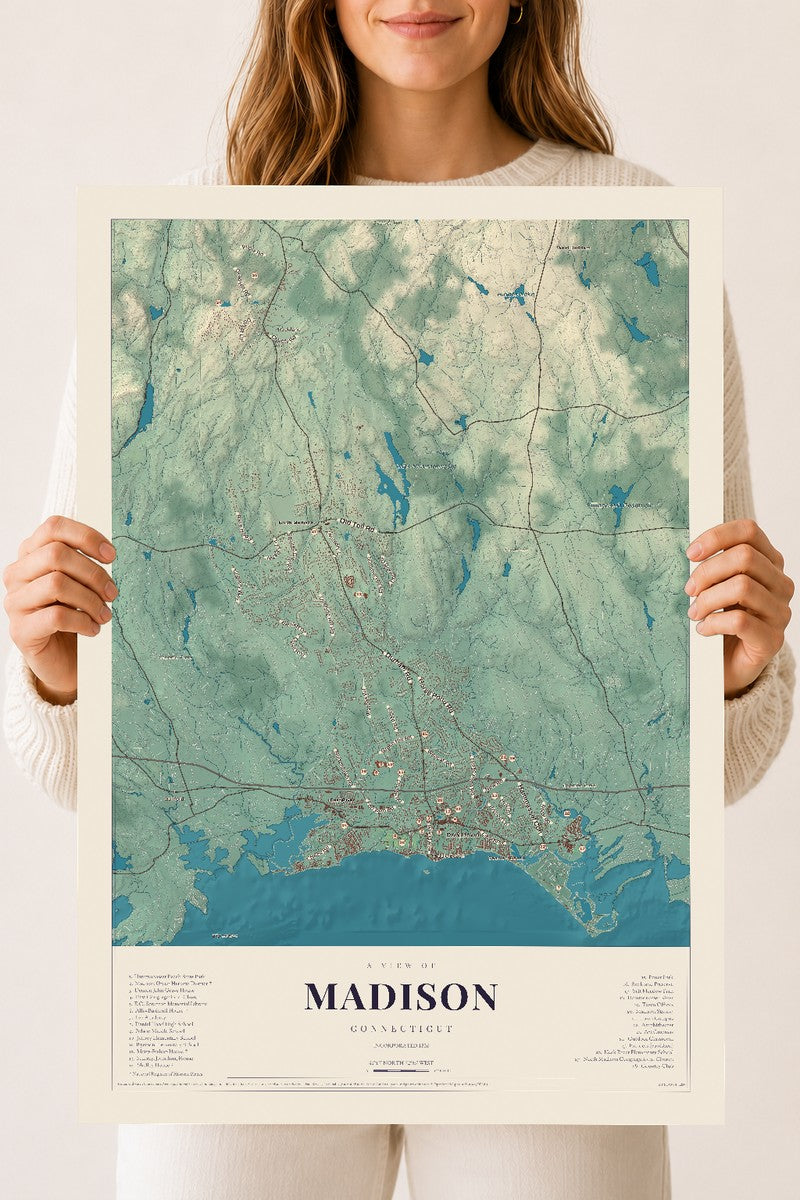 Madison, Connecticut map print, 18" x 24", Archival Matte Print