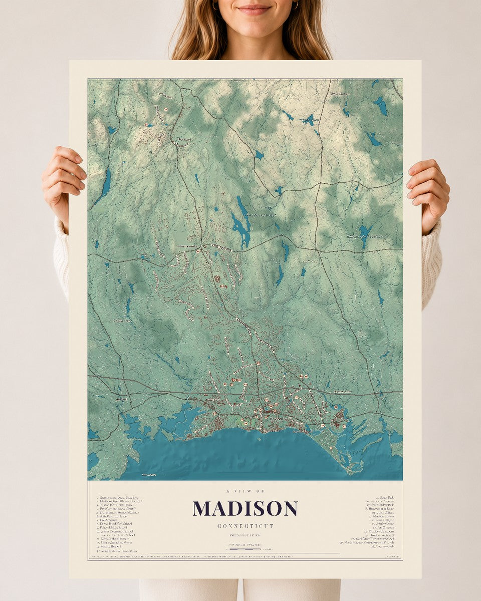Madison, Connecticut map print, 24" x 36", Archival Matte Print