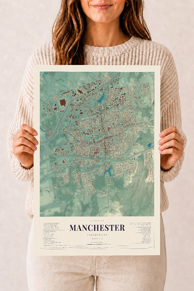 Manchester, Connecticut map print, 12" x 18", Archival Matte Print