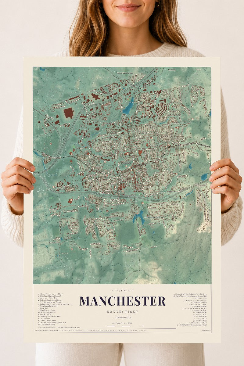 Manchester, Connecticut map print, 18" x 24", Archival Matte Print