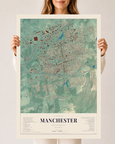 Manchester, Connecticut map print, 24" x 36", Archival Matte Print