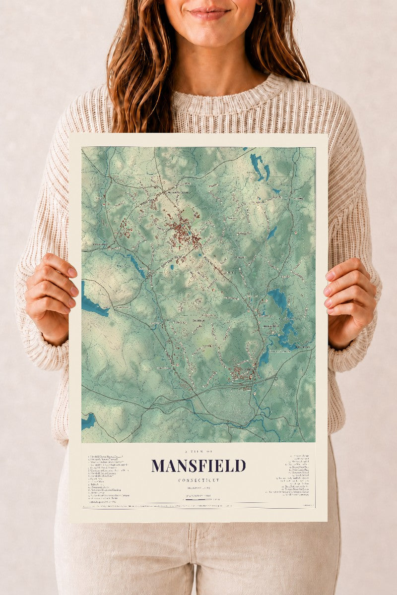 Mansfield, Connecticut map print, 12" x 18", Archival Matte Print