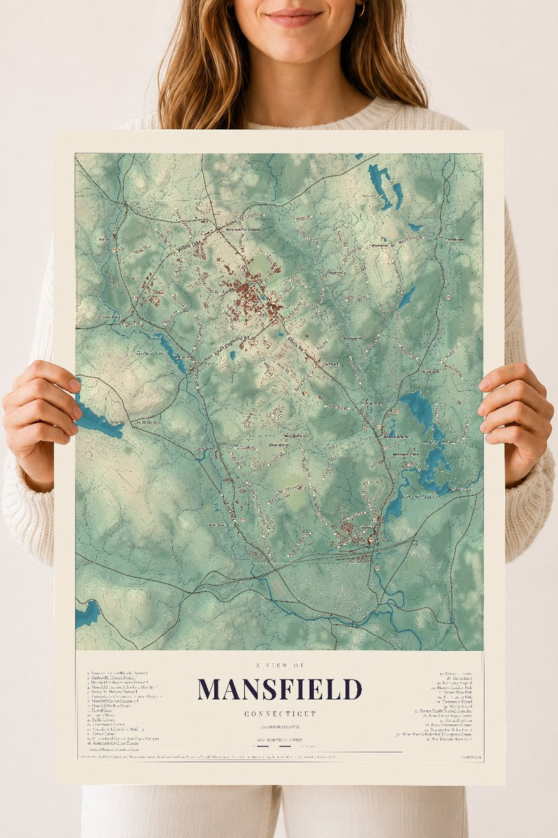 Mansfield, Connecticut map print, 18" x 24", Archival Matte Print