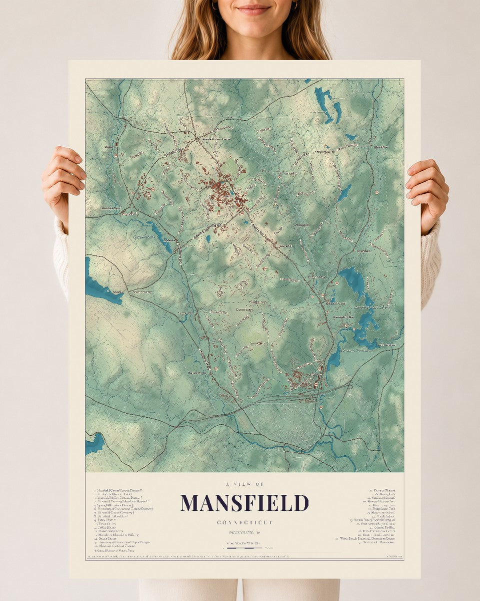 Mansfield, Connecticut map print, 24" x 36", Archival Matte Print