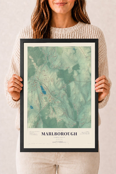 Marlborough, Connecticut map print, 12" x 18", W/ Black Ayous Wood Frame
