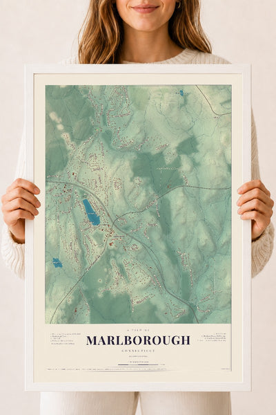 Marlborough, Connecticut map print, 18" x 24", W/ White Ayous Wood Frame