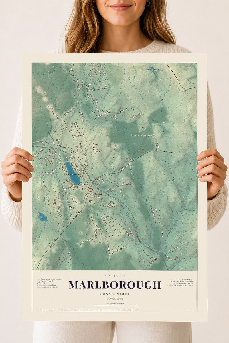 Marlborough, Connecticut map print, 18" x 24", Archival Matte Print
