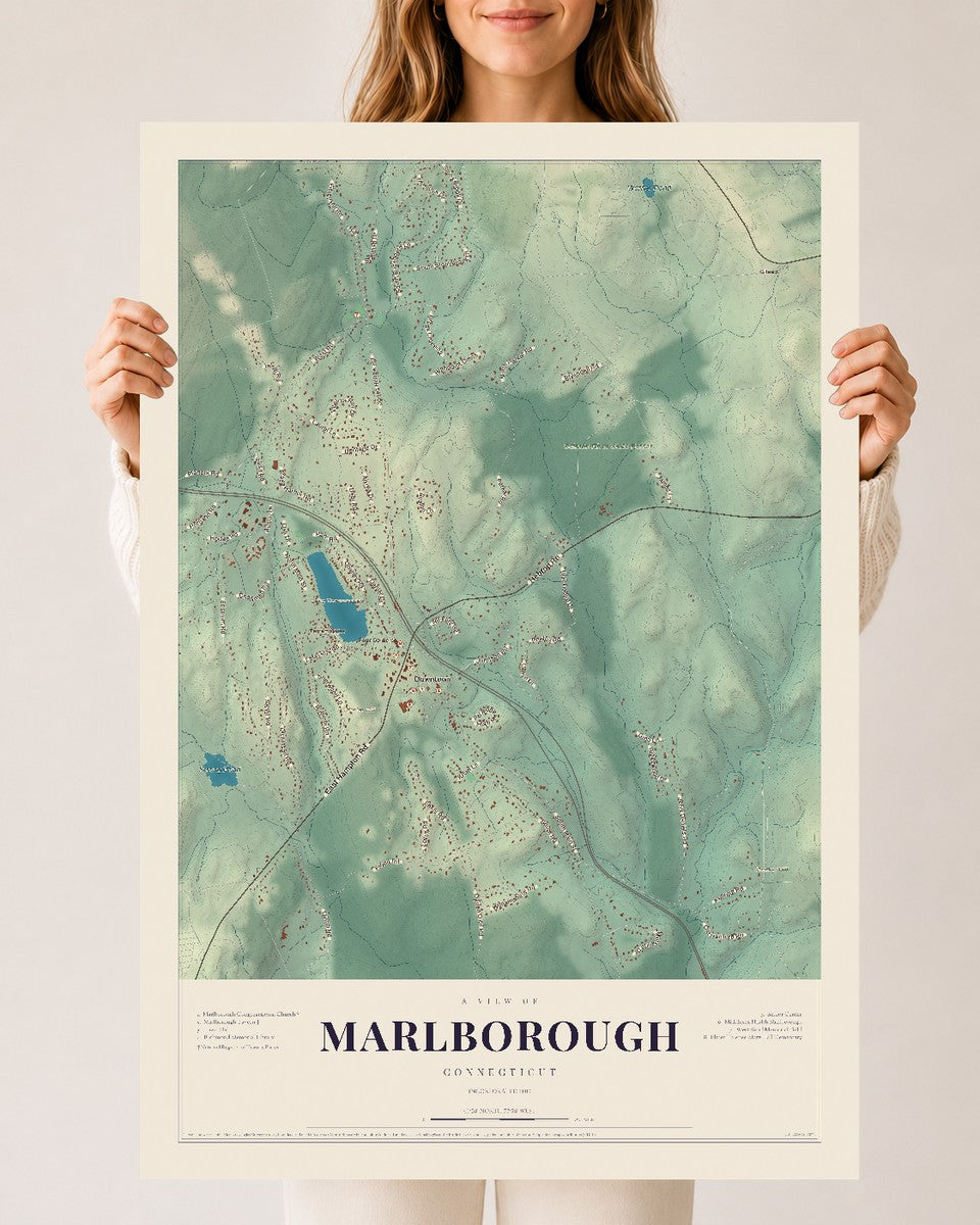 Marlborough, Connecticut map print, 24" x 36", Archival Matte Print