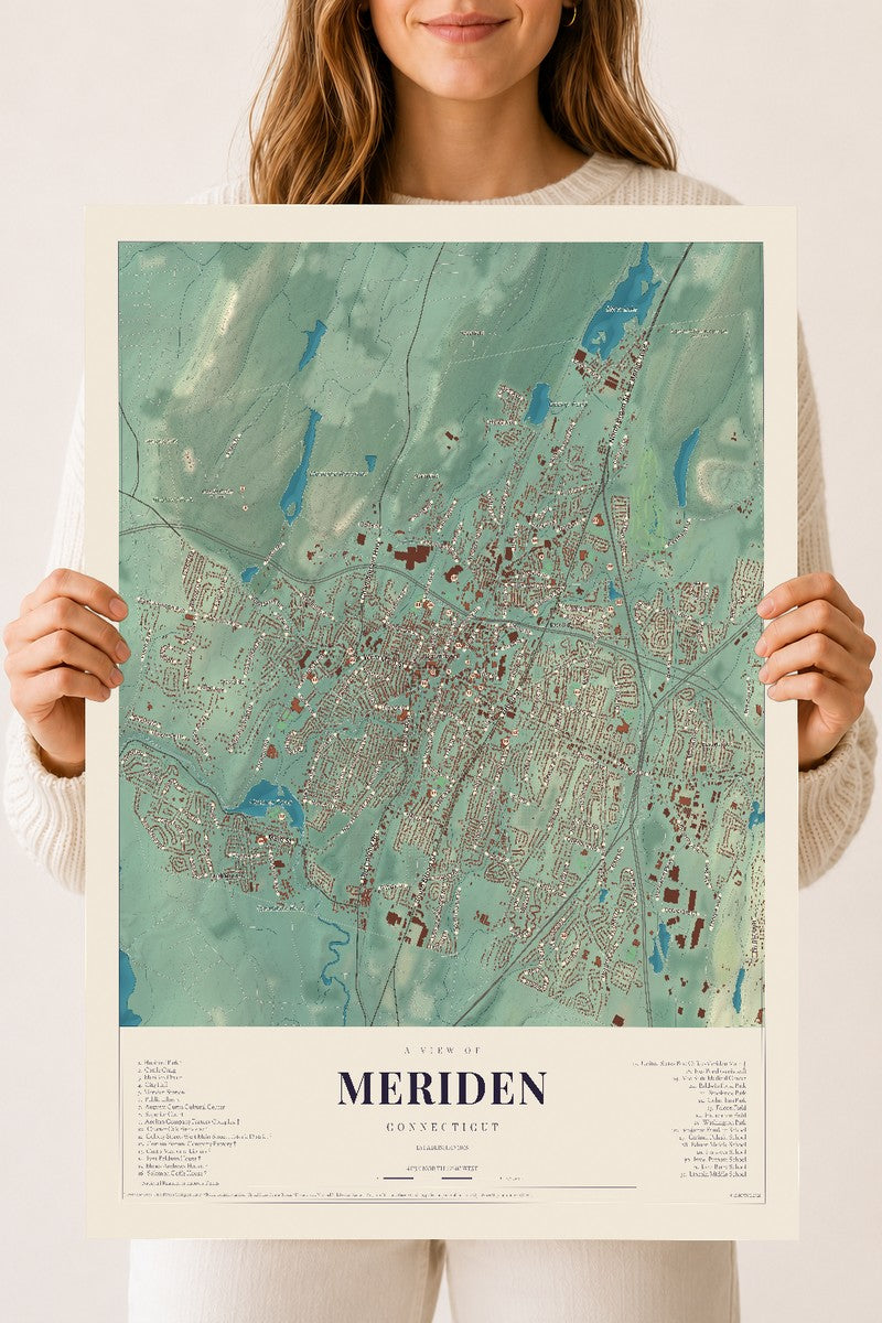 Meriden, Connecticut map print, 18" x 24", Archival Matte Print