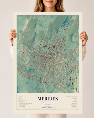 Meriden, Connecticut map print, 24" x 36", Archival Matte Print
