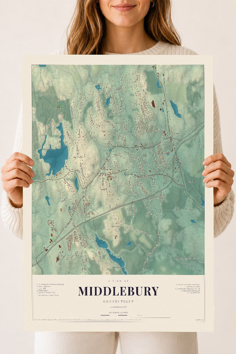 Middlebury, Connecticut map print, 18" x 24", Archival Matte Print