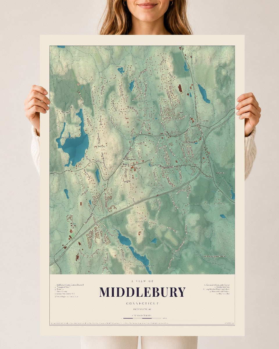 Middlebury, Connecticut map print, 24" x 36", Archival Matte Print