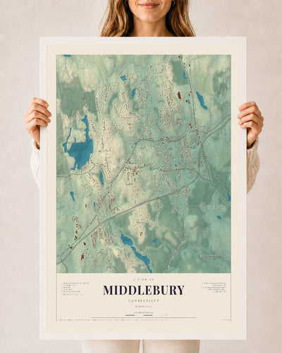 Middlebury, Connecticut map print, 24" x 36", W/ White Ayous Wood Frame
