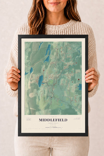 Middlefield, Connecticut map print, 12" x 18", W/ Black Ayous Wood Frame