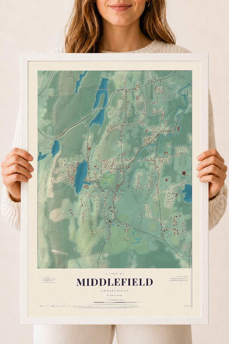 Middlefield, Connecticut map print, 18" x 24", W/ White Ayous Wood Frame
