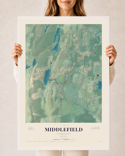Middlefield, Connecticut map print, 24" x 36", W/ White Ayous Wood Frame