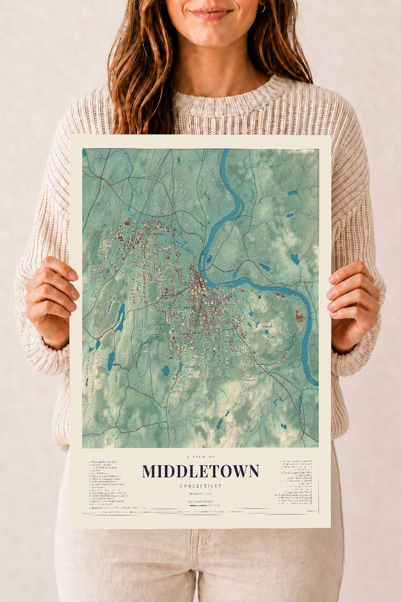 Middletown, Connecticut map print, 12" x 18", Archival Matte Print