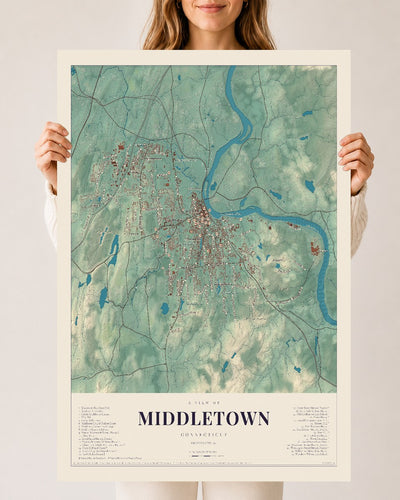 Middletown, Connecticut map print, 24" x 36", Archival Matte Print