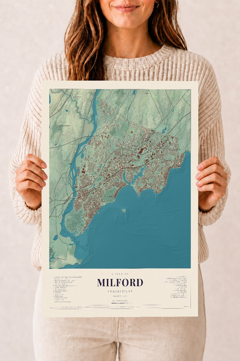 Milford, Connecticut map print, 12" x 18", Archival Matte Print