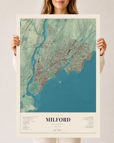 Milford, Connecticut map print, 24" x 36", Archival Matte Print