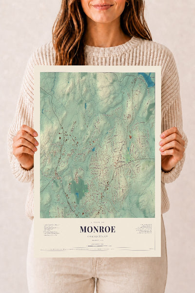Monroe, Connecticut map print, 12" x 18", Archival Matte Print