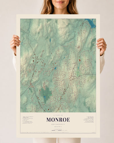 Monroe, Connecticut map print, 24" x 36", Archival Matte Print
