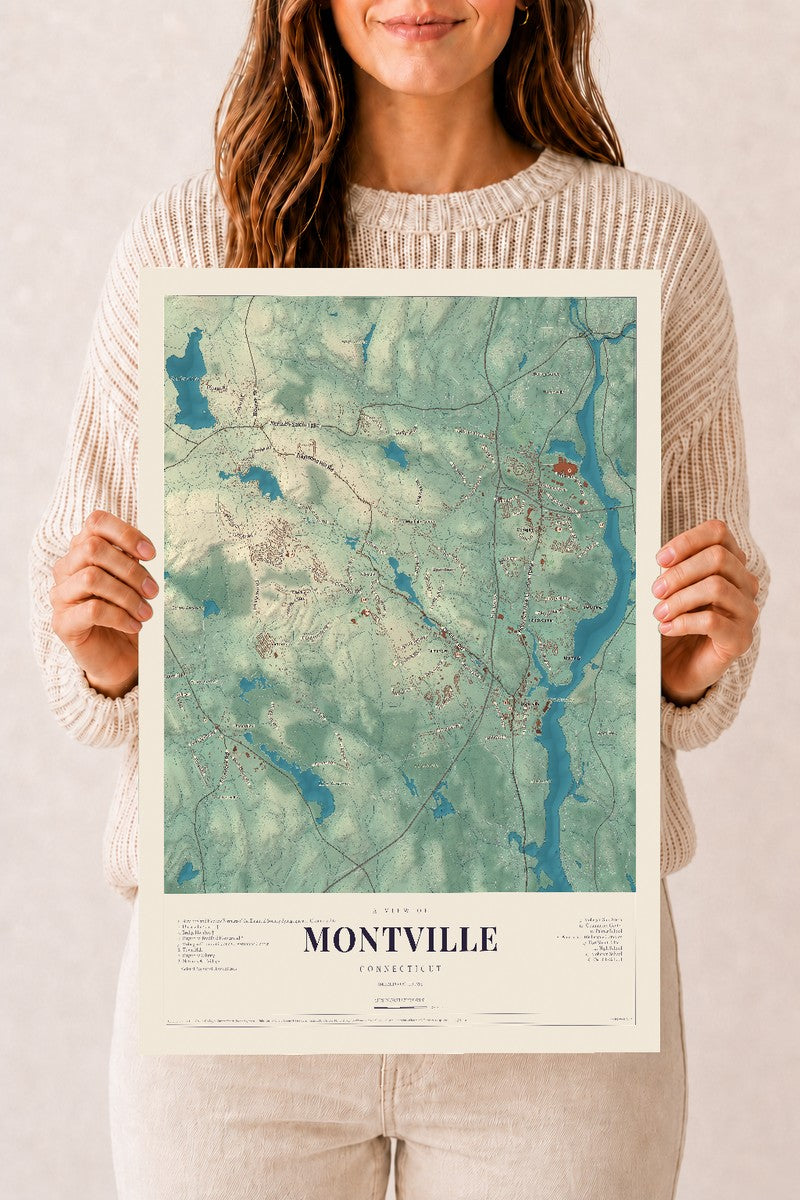 Montville, Connecticut map print, 12" x 18", Archival Matte Print