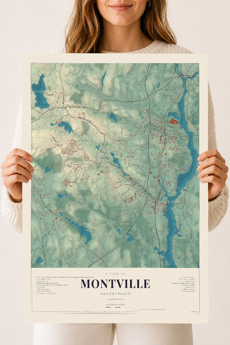 Montville, Connecticut map print, 18" x 24", Archival Matte Print