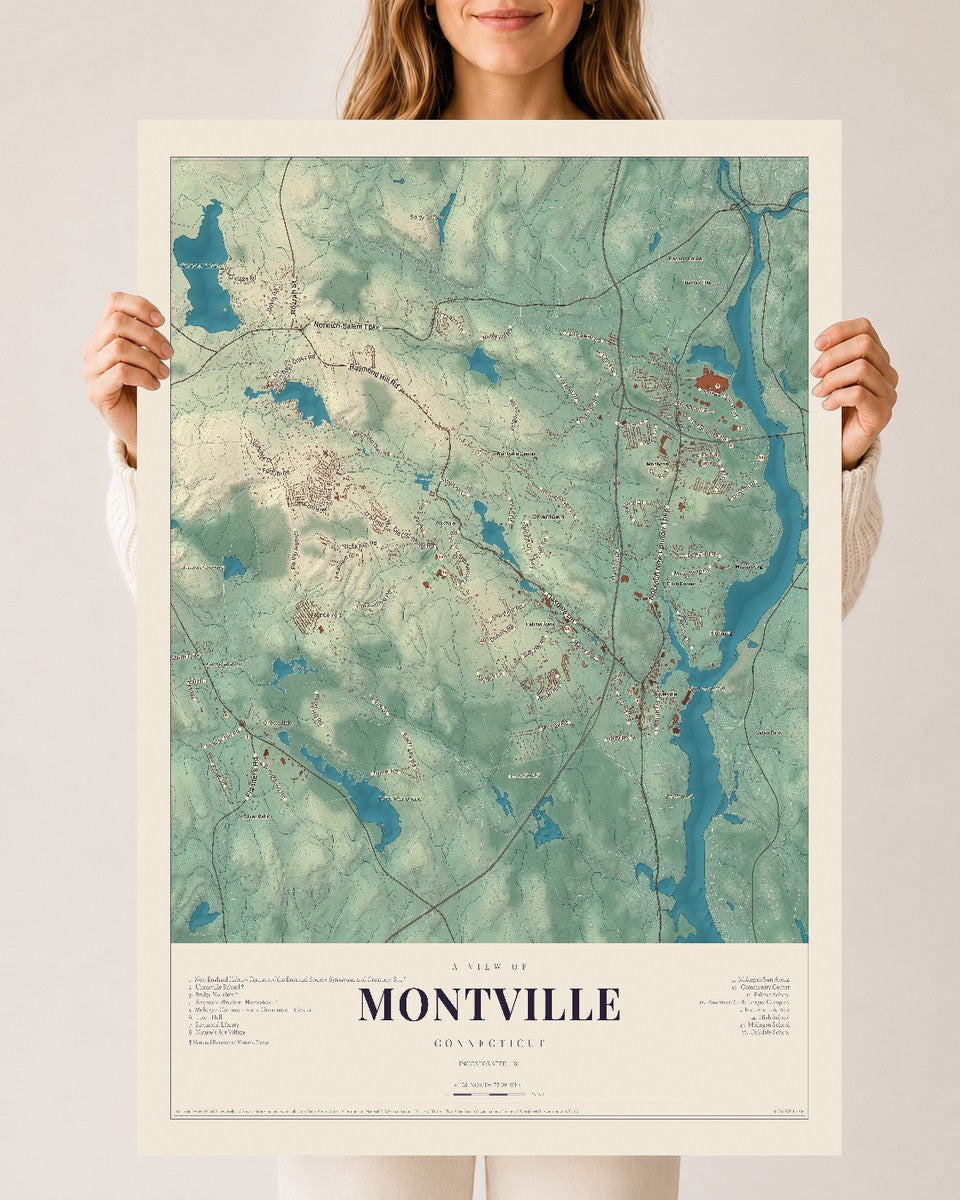 Montville, Connecticut map print, 24" x 36", Archival Matte Print