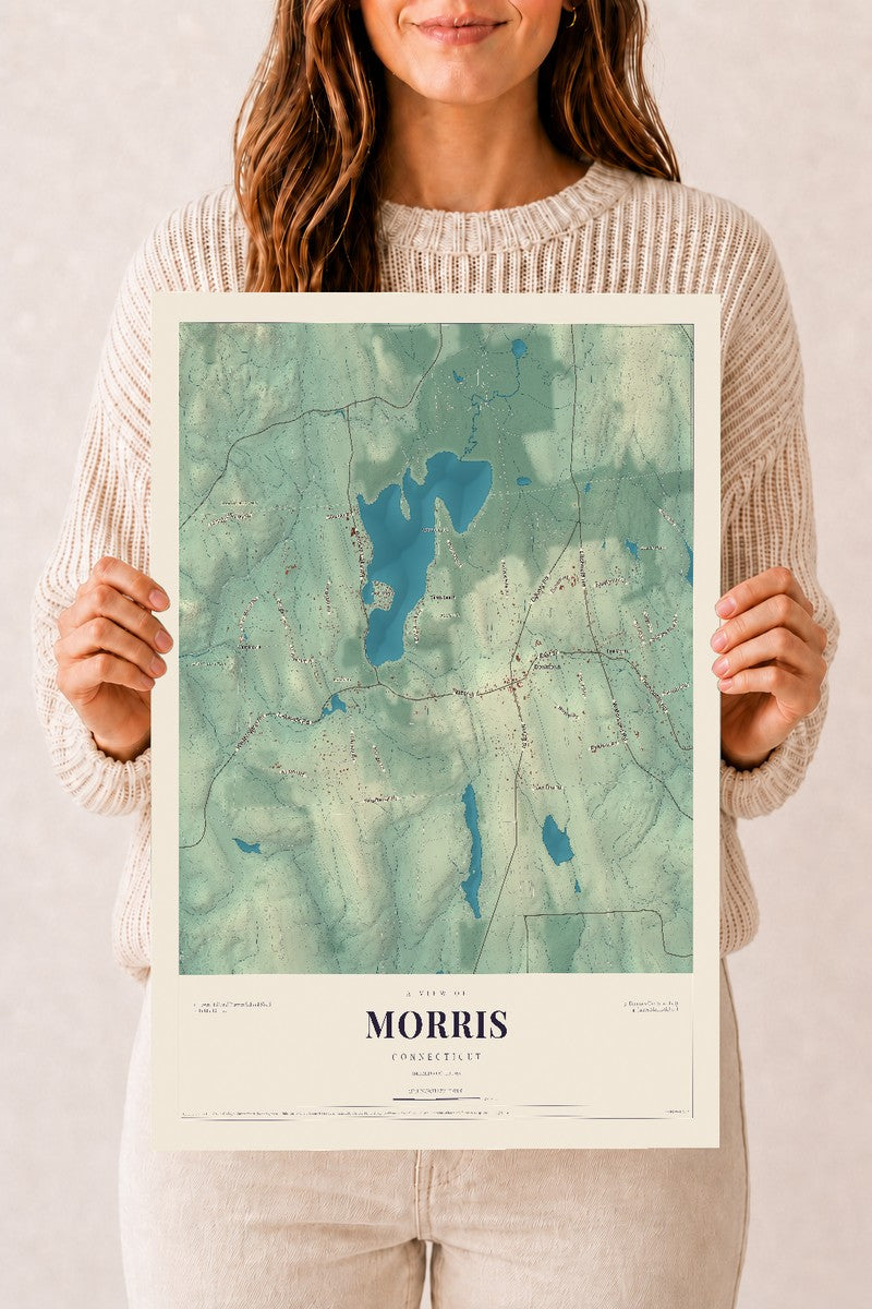 Morris, Connecticut map print, 12" x 18", Archival Matte Print