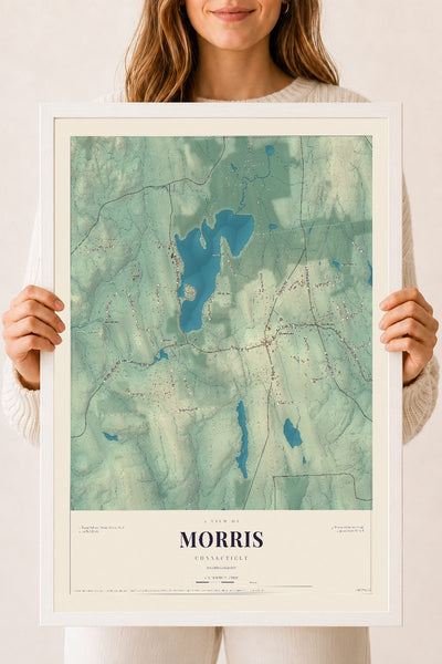 Morris, Connecticut map print, 18" x 24", W/ White Ayous Wood Frame