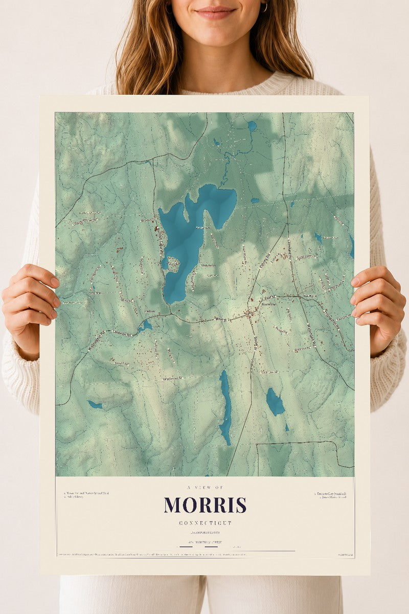 Morris, Connecticut map print, 18" x 24", Archival Matte Print