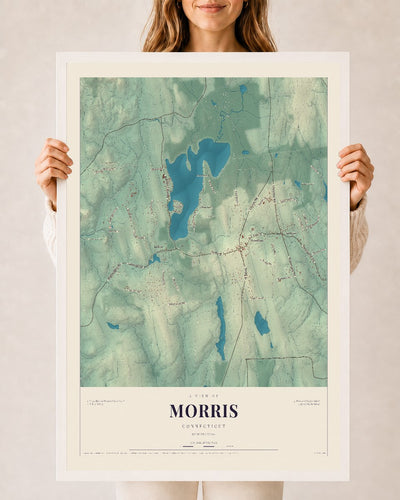 Morris, Connecticut map print, 24" x 36", W/ White Ayous Wood Frame