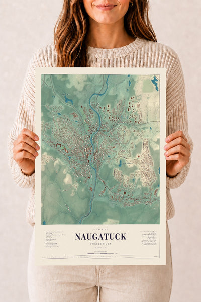 Naugatuck, Connecticut map print, 12" x 18", Archival Matte Print