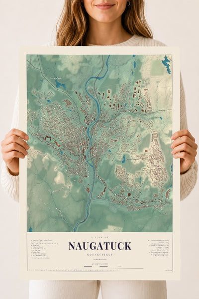 Naugatuck, Connecticut map print, 18" x 24", Archival Matte Print