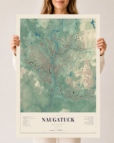 Naugatuck, Connecticut map print, 24" x 36", Archival Matte Print