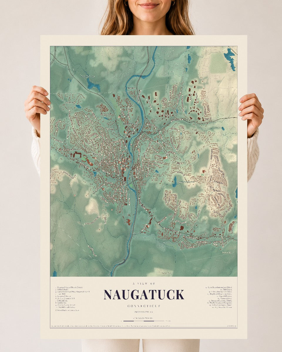 Naugatuck, Connecticut map print, 24" x 36", Archival Matte Print