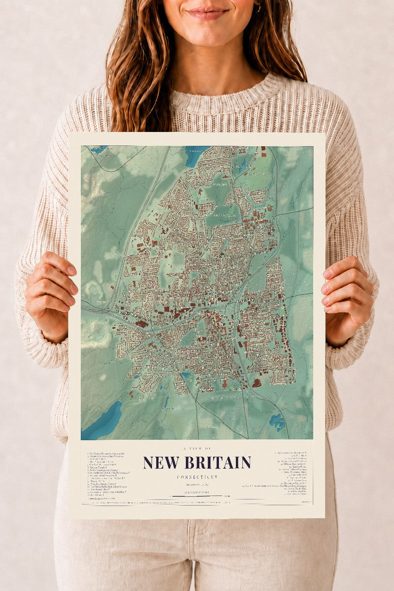 New Britain, Connecticut map print, 12" x 18", Archival Matte Print