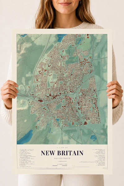 New Britain, Connecticut map print, 18" x 24", Archival Matte Print