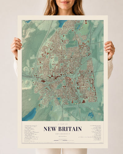 New Britain, Connecticut map print, 24" x 36", Archival Matte Print
