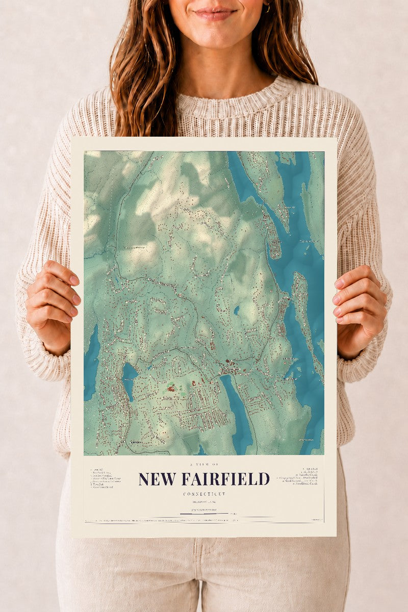 New Fairfield, Connecticut map print, 12" x 18", Archival Matte Print