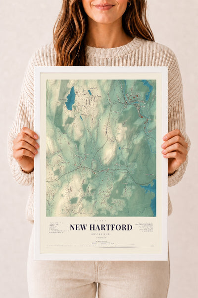 New Hartford, Connecticut map print, 12" x 18", W/ White Ayous Wood Frame