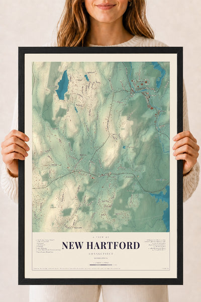 New Hartford, Connecticut map print, 18" x 24", W/ Black Ayous Wood Frame