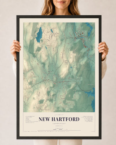 New Hartford, Connecticut map print, 24" x 36", W/ Black Ayous Wood Frame