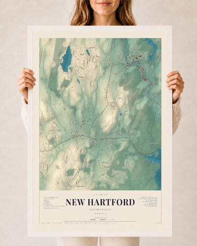 New Hartford, Connecticut map print, 24" x 36", W/ White Ayous Wood Frame